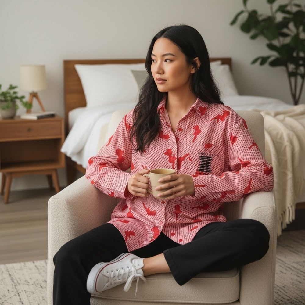 Salvage X Fenty Red and White Striped Pajama Shirt Size XSMALL